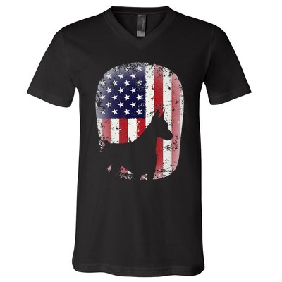 Funny Doberman Pinscher Art For  Doberman US Flag V-Neck T-Shirt