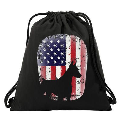 Funny Doberman Pinscher Art For  Doberman US Flag Drawstring Bag