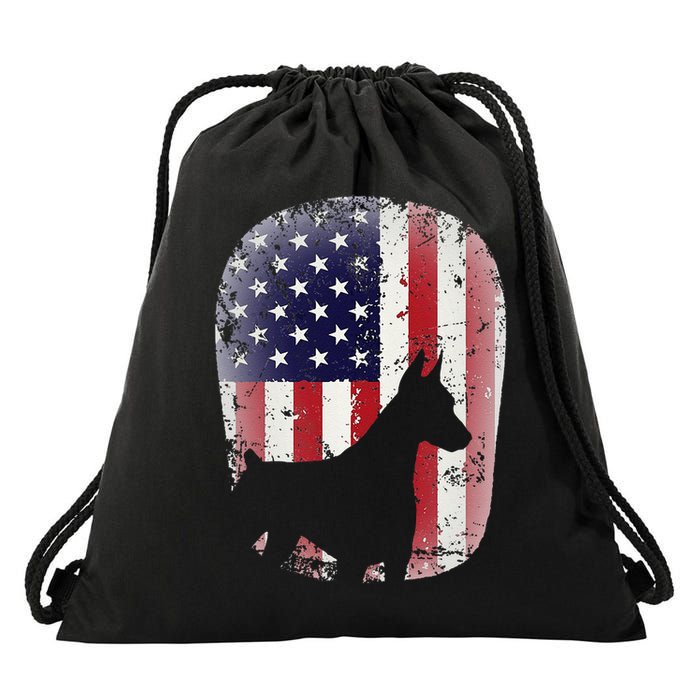 Funny Doberman Pinscher Art For  Doberman US Flag Drawstring Bag