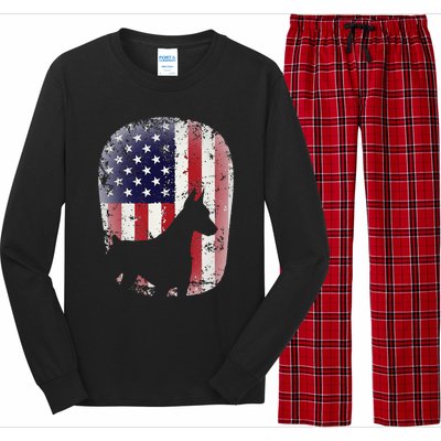 Funny Doberman Pinscher Art For  Doberman US Flag Long Sleeve Pajama Set