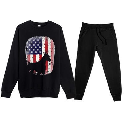 Funny Doberman Pinscher Art For  Doberman US Flag Premium Crewneck Sweatsuit Set