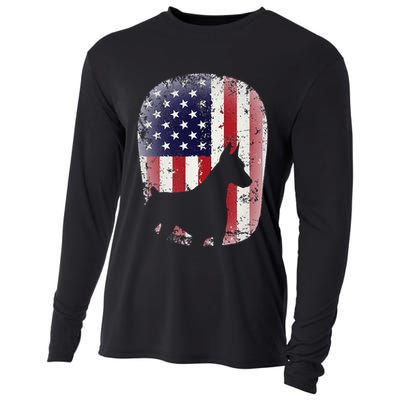 Funny Doberman Pinscher Art For  Doberman US Flag Cooling Performance Long Sleeve Crew