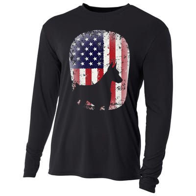 Funny Doberman Pinscher Art For  Doberman US Flag Cooling Performance Long Sleeve Crew