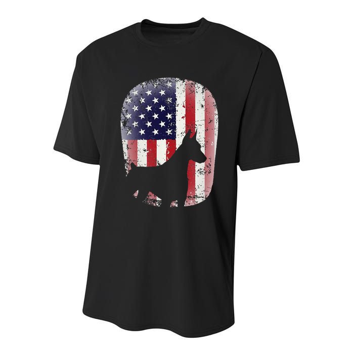 Funny Doberman Pinscher Art For  Doberman US Flag Youth Performance Sprint T-Shirt
