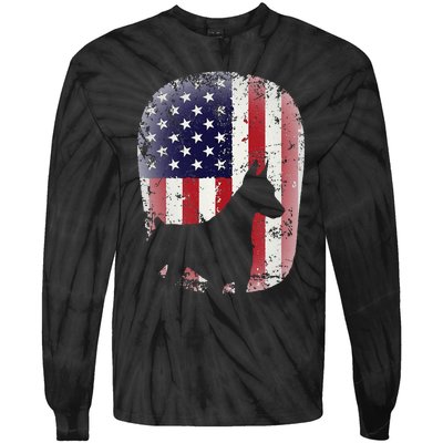 Funny Doberman Pinscher Art For  Doberman US Flag Tie-Dye Long Sleeve Shirt