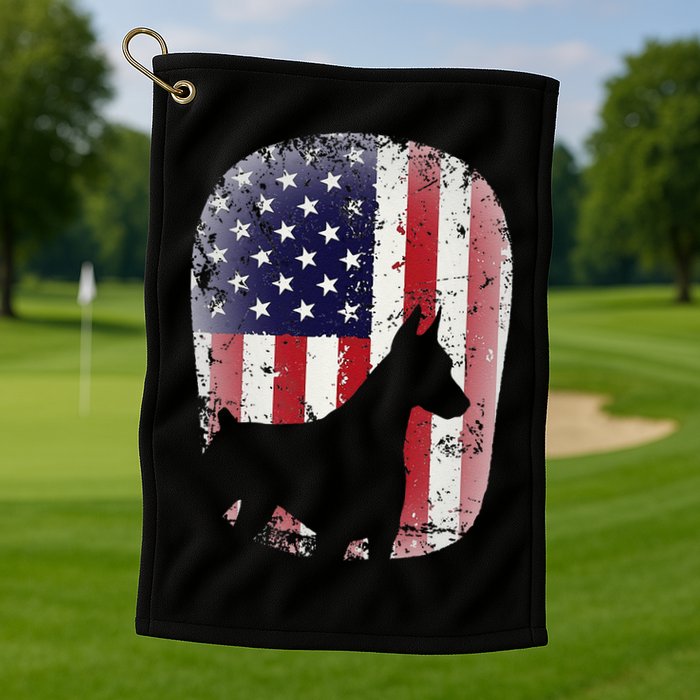 Funny Doberman Pinscher Art For  Doberman US Flag Golf Towel