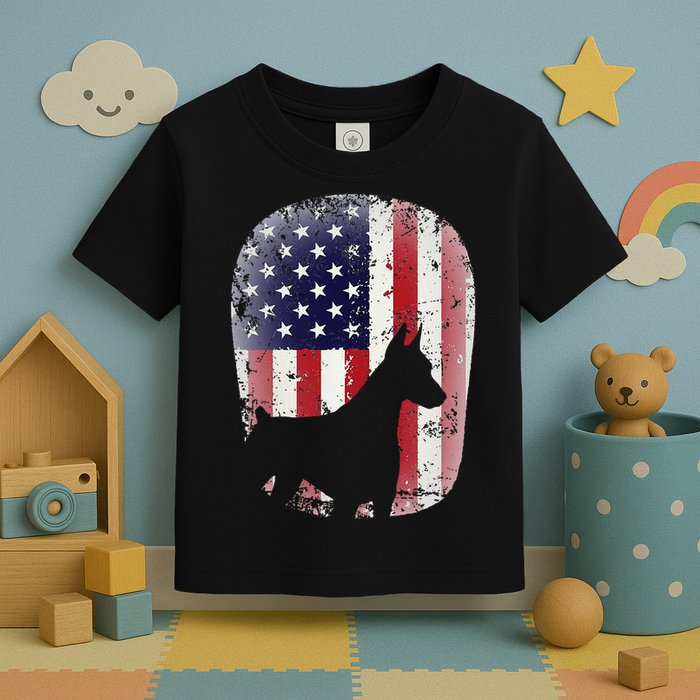 Funny Doberman Pinscher Art For  Doberman US Flag Toddler T-Shirt