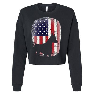 Funny Doberman Pinscher Art For  Doberman US Flag Cropped Pullover Crew