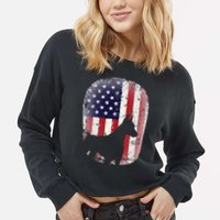 Funny Doberman Pinscher Art For  Doberman US Flag Cropped Pullover Crew