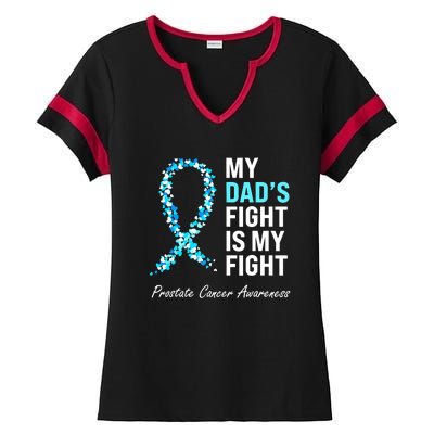 Family Dad Prostate Cancer Awareness Light Blue Ribbon Ladies Halftime Notch Neck Tee