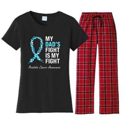 Family Dad Prostate Cancer Awareness Light Blue Ribbon Women's Flannel Pajama Set