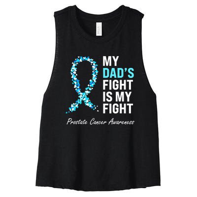 Family Dad Prostate Cancer Awareness Light Blue Ribbon Women's Racerback Cropped Tank