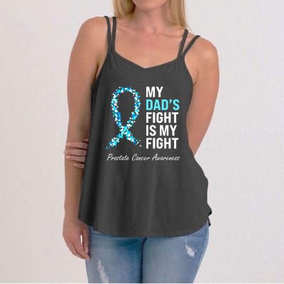 Family Dad Prostate Cancer Awareness Light Blue Ribbon Women's Strappy Tank