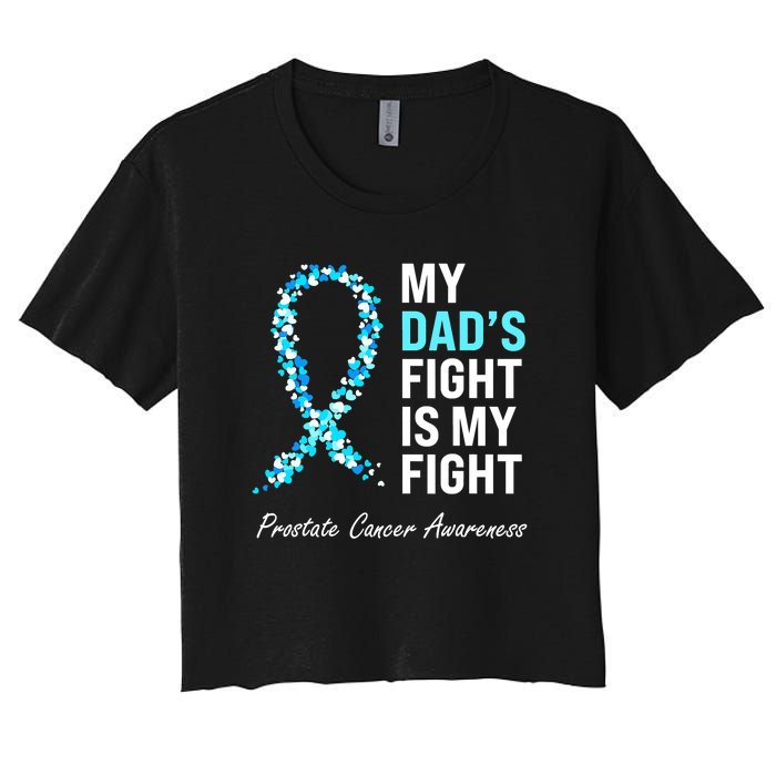 Family Dad Prostate Cancer Awareness Light Blue Ribbon Women's Crop Top Tee