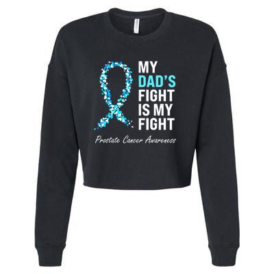 Family Dad Prostate Cancer Awareness Light Blue Ribbon Cropped Pullover Crew