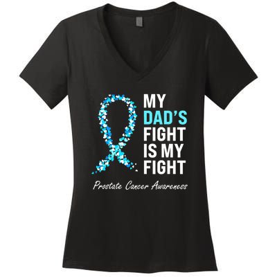 Family Dad Prostate Cancer Awareness Light Blue Ribbon Women's V-Neck T-Shirt