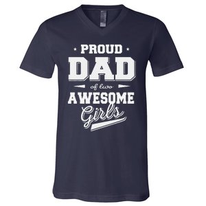 Fathers Day Proud Dad Of 2 Two Awesome Father Dad Love V-Neck T-Shirt