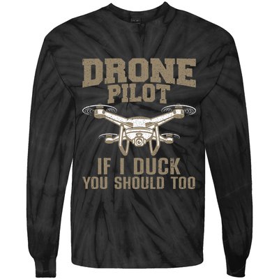 Funny Drone Pilot Design Drone Operator Tie-Dye Long Sleeve Shirt
