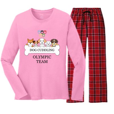 Funny Dog Quote Cuddling Team Cool Animal Women's Long Sleeve Flannel Pajama Set 