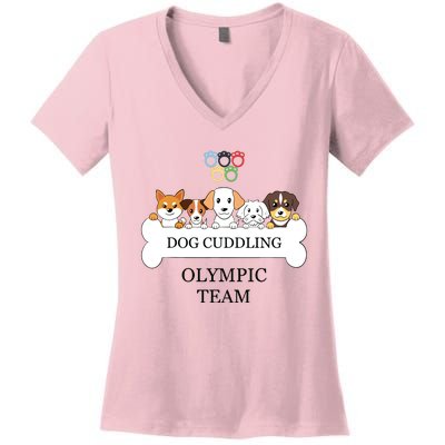 Funny Dog Quote Cuddling Team Cool Animal Women's V-Neck T-Shirt