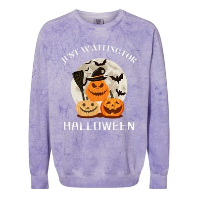 Funny Desgin Quote Just Waiting For Halloween Pumpkins Colorblast Crewneck Sweatshirt