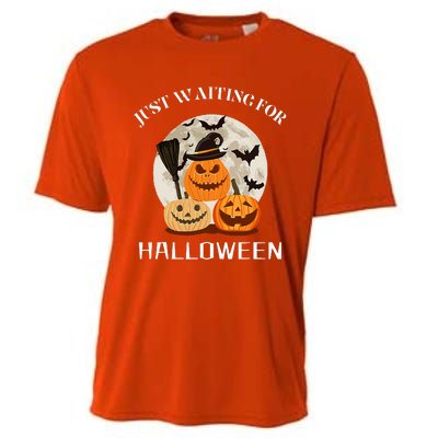 Funny Desgin Quote Just Waiting For Halloween Pumpkins Cooling Performance Crew T-Shirt