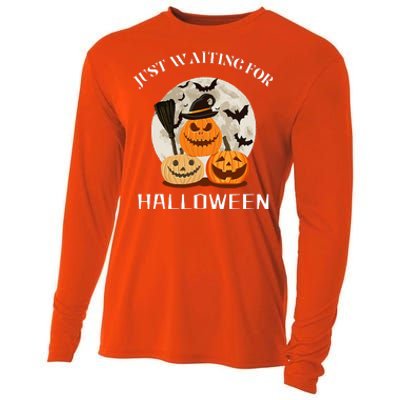 Funny Desgin Quote Just Waiting For Halloween Pumpkins Cooling Performance Long Sleeve Crew