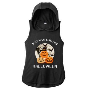 Funny Desgin Quote Just Waiting For Halloween Pumpkins Ladies PosiCharge Tri-Blend Wicking Draft Hoodie Tank