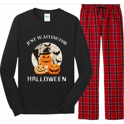 Funny Desgin Quote Just Waiting For Halloween Pumpkins Long Sleeve Pajama Set