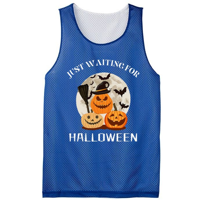 Funny Desgin Quote Just Waiting For Halloween Pumpkins Mesh Reversible Basketball Jersey Tank