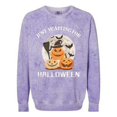 Funny Desgin Quote Just Waiting For Halloween Pumpkins Colorblast Crewneck Sweatshirt