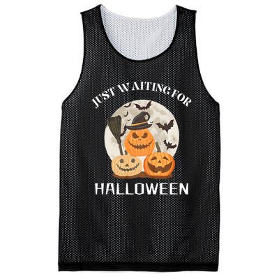 Funny Desgin Quote Just Waiting For Halloween Pumpkins Mesh Reversible Basketball Jersey Tank