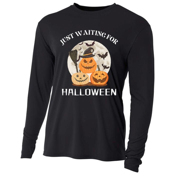 Funny Desgin Quote Just Waiting For Halloween Pumpkins Cooling Performance Long Sleeve Crew