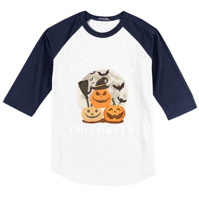 Funny Desgin Quote Just Waiting For Halloween Pumpkins Baseball Sleeve Shirt