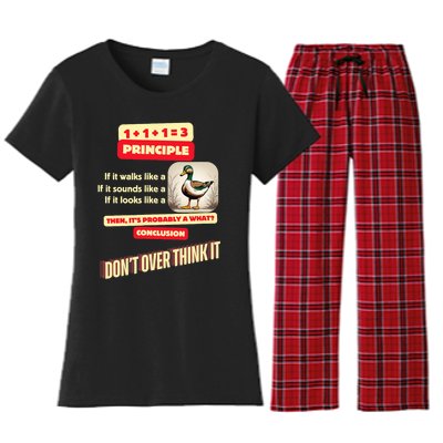 Funny Duck Quote DonT Overthink It Humorous Women's Flannel Pajama Set