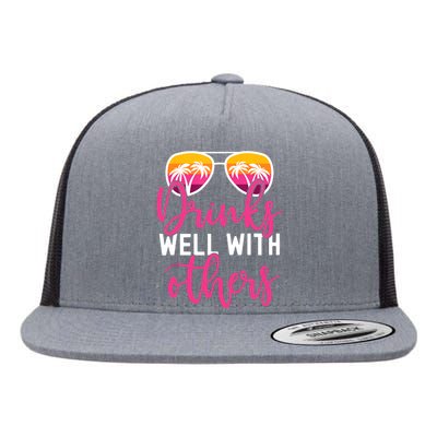 Funny Drinking Quote Girl Trip Drinks Well With Others Flat Bill Trucker Hat