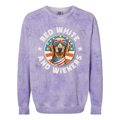 Funny Dachshund Red White And Wieners Weiner Dog 4th Of July Colorblast Crewneck Sweatshirt