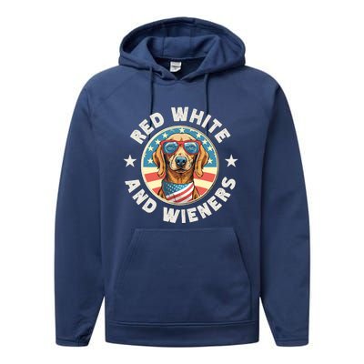 Funny Dachshund Red White And Wieners Weiner Dog 4th Of July Performance Fleece Hoodie