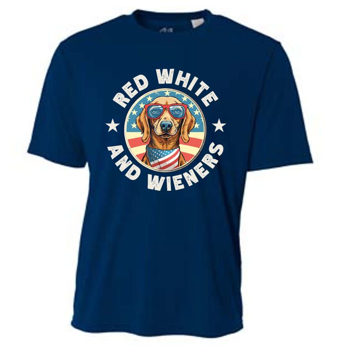 Funny Dachshund Red White And Wieners Weiner Dog 4th Of July Cooling Performance Crew T-Shirt