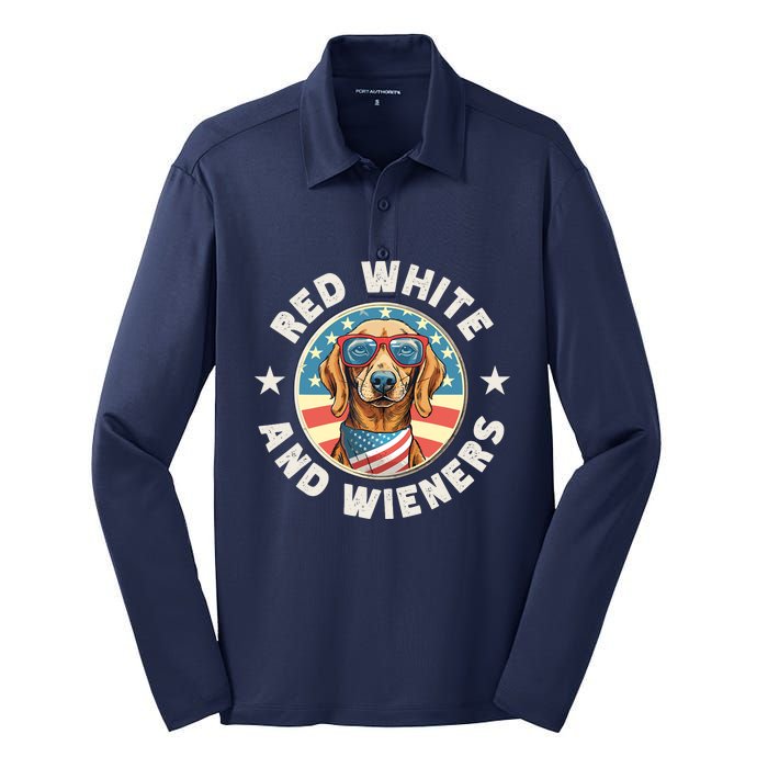 Funny Dachshund Red White And Wieners Weiner Dog 4th Of July Silk Touch Performance Long Sleeve Polo