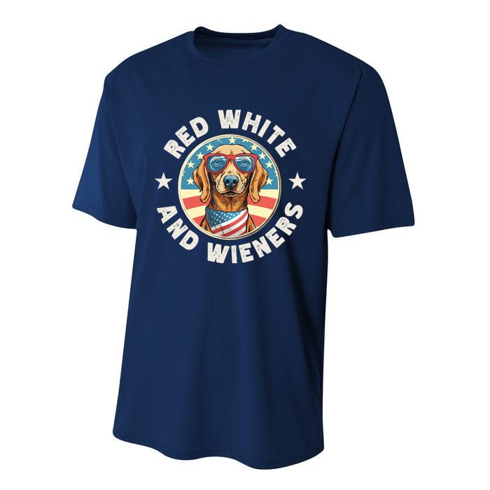 Funny Dachshund Red White And Wieners Weiner Dog 4th Of July Performance Sprint T-Shirt