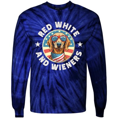 Funny Dachshund Red White And Wieners Weiner Dog 4th Of July Tie-Dye Long Sleeve Shirt