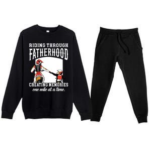 Father’S Day Riding Through Fatherhood Creating Memories Gift Premium Crewneck Sweatsuit Set