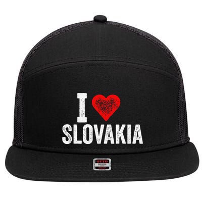 Funny Design Retro I Love Slovakia With A Red Heart 7 Panel Mesh Trucker Snapback Hat