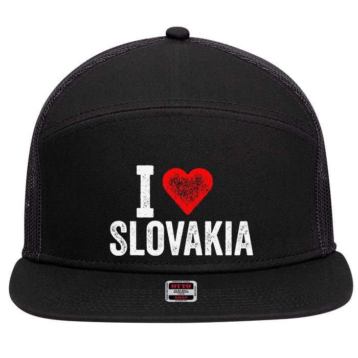 Funny Design Retro I Love Slovakia With A Red Heart 7 Panel Mesh Trucker Snapback Hat