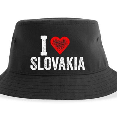 Funny Design Retro I Love Slovakia With A Red Heart Sustainable Bucket Hat