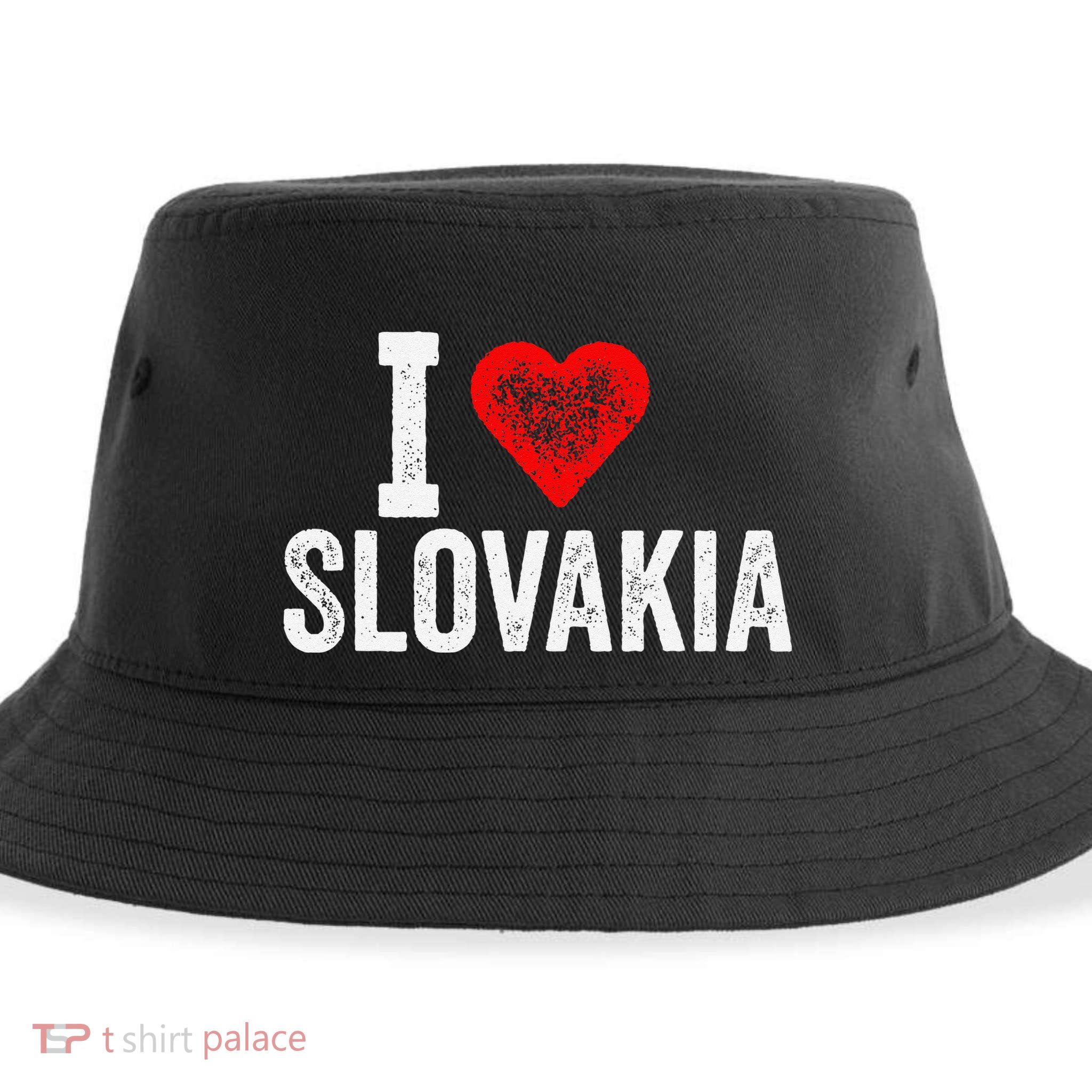 Funny Design Retro I Love Slovakia With A Red Heart Sustainable Bucket Hat