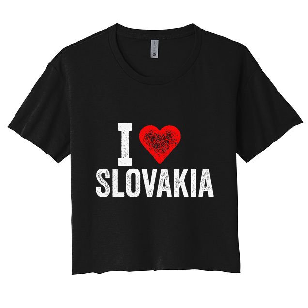 Funny Design Retro I Love Slovakia With A Red Heart Crop Top
