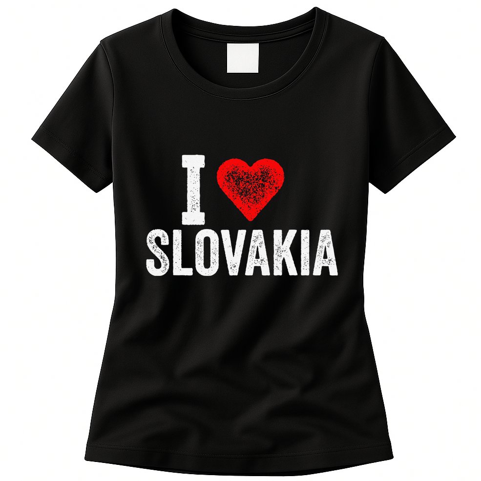 Funny Design Retro I Love Slovakia With A Red Heart Womens T-Shirt