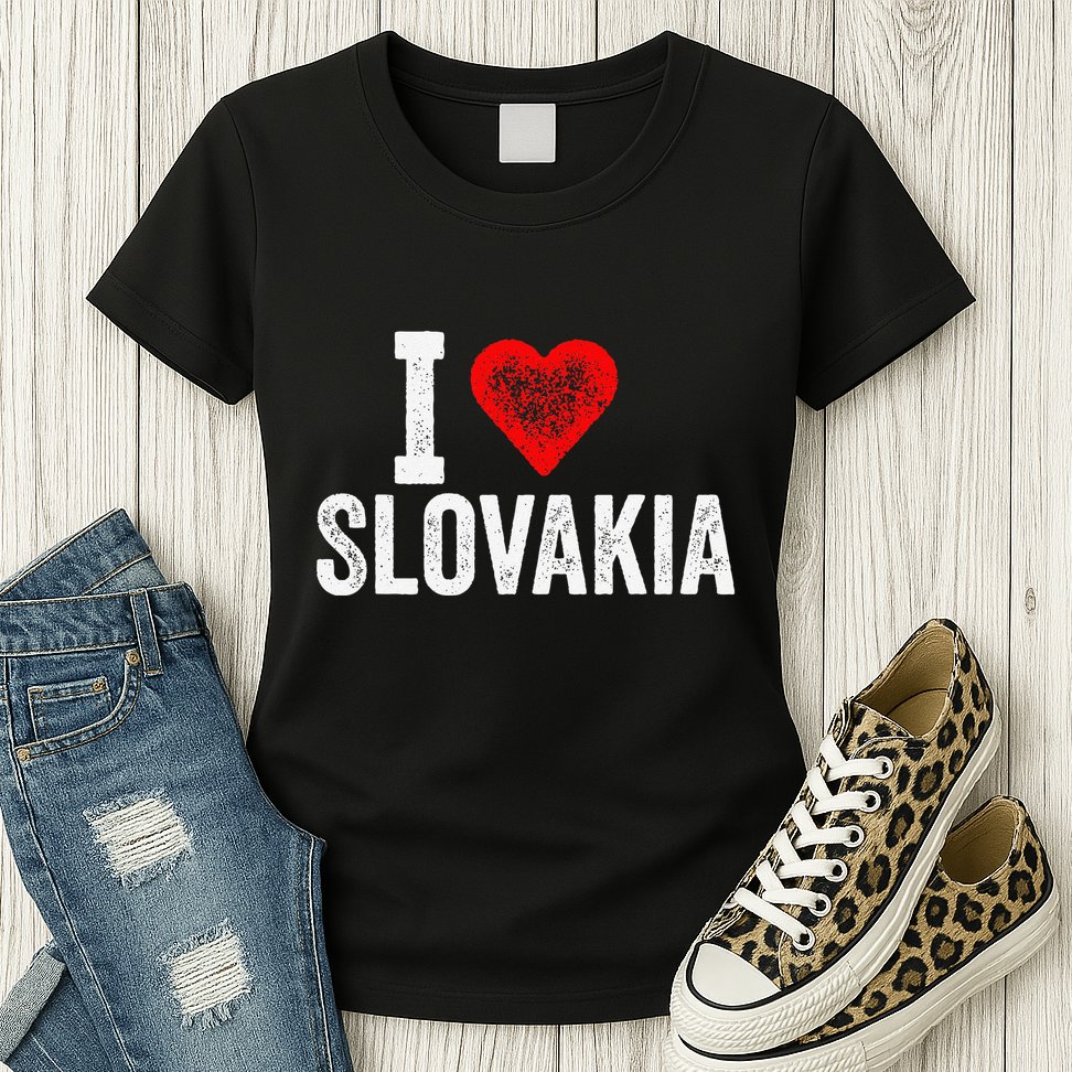 Funny Design Retro I Love Slovakia With A Red Heart Womens T-Shirt